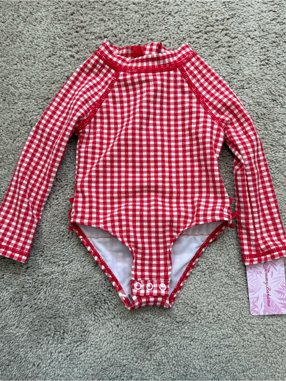 NWT Girls 12 month Red Gingham Long-Sleeve Tommy Bahama Swimsuit